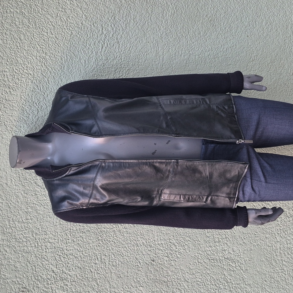 Jaclyn Smith Classics Ladies Black Leather Sweater Jacket with Knit Back/Sleeves